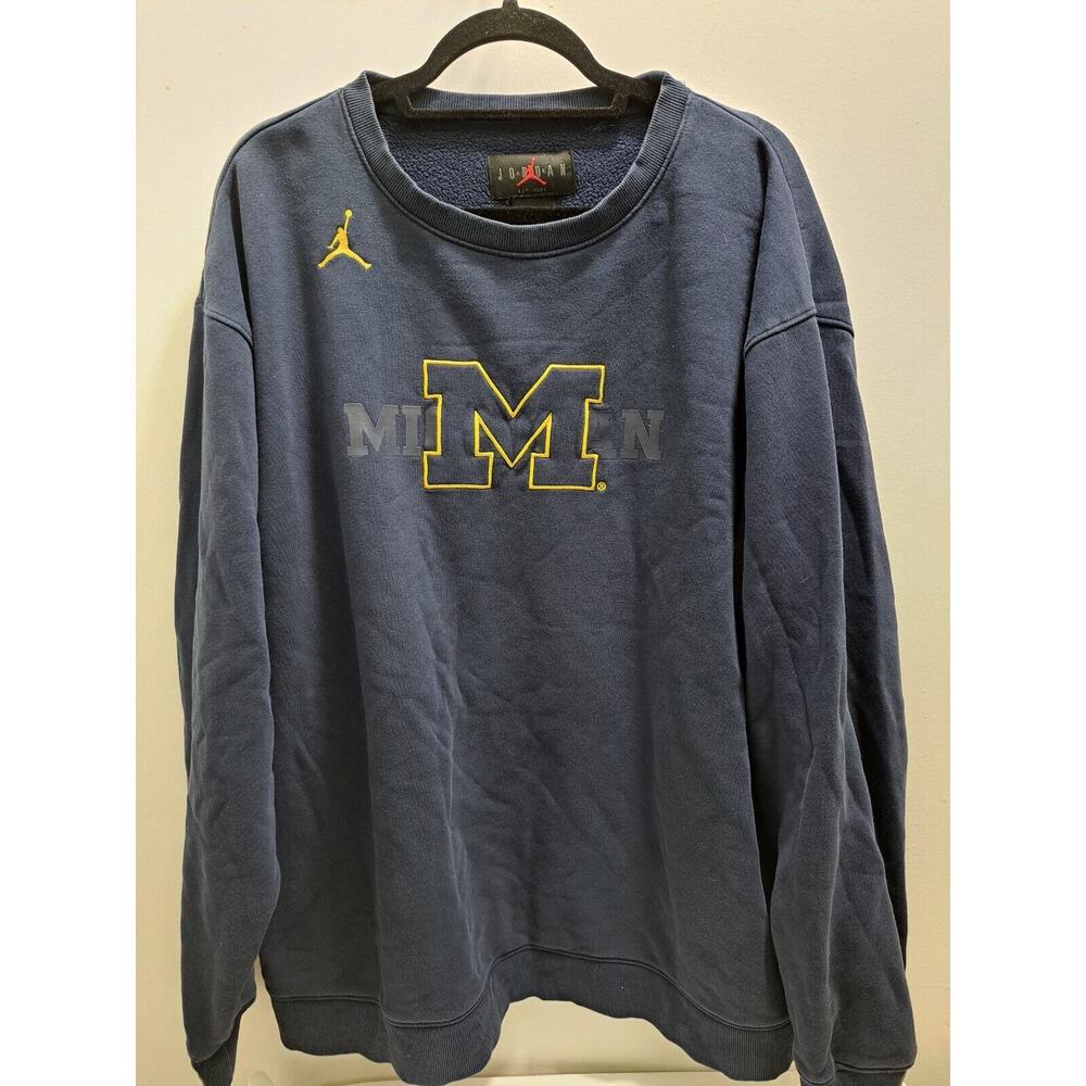 Michigan Wolverines Sweatshirt Mens 3XL Blue Crewneck Nike Jordan Fleece VTG
